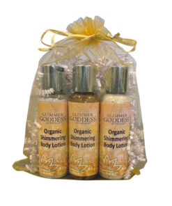 Get Up & Glow Organic Shimmering Body Lotion Travel Size Gift Set - Professional Results for USA Clinics
