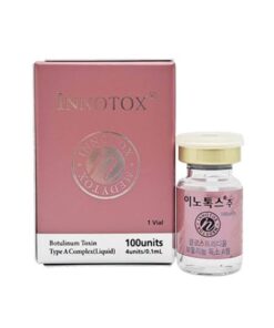 Innotox 100unit botulinum toxin vial alongside original pink packaging box